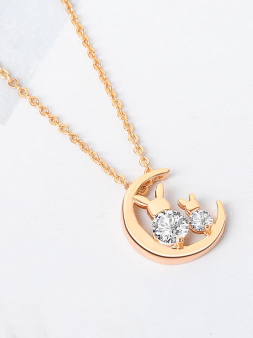 Champagne 925 Sterling Silver Cubic Zirconia Moon Minimalist Necklace