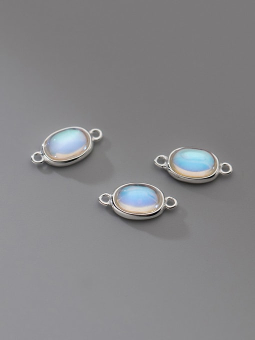 FAN S925 Silver Inlaid Synthetic Moonstone Oval Crystal Double Hole Pendant 1