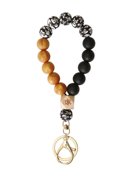 K Khaki Silicone Beads + Skull / leopard Beech Bracelet /Key Chain