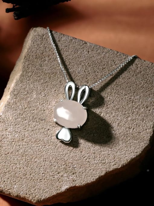 STL-Silver Jewelry 925 Sterling Silver Jade Rabbit Cute Necklace 2