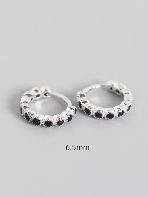 6.5mm platinum black stone 925 Sterling Silver Cubic Zirconia Geometric Minimalist Huggie Earring