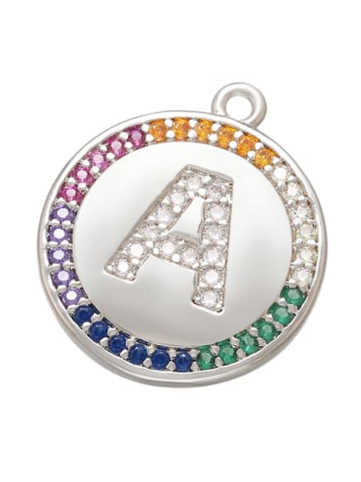 White gold a Brass Cubic Zirconia Micro Inlay Round Letter Pendant