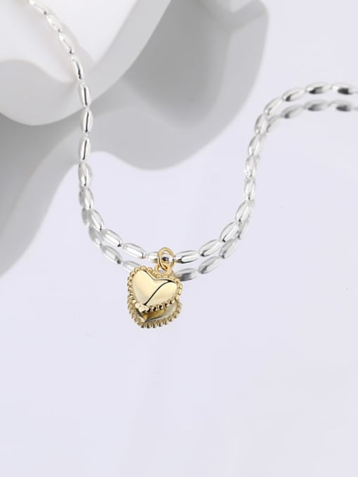 A2487 Electrosilver Color Separation 925 Sterling Silver Heart Minimalist Bead Chain Necklace