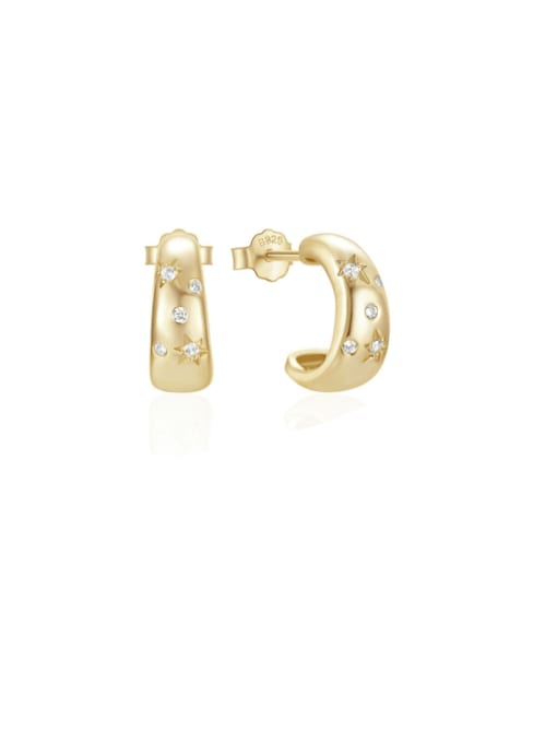 Gold 1 Brass Cubic Zirconia C Shape Minimalist Stud Earring