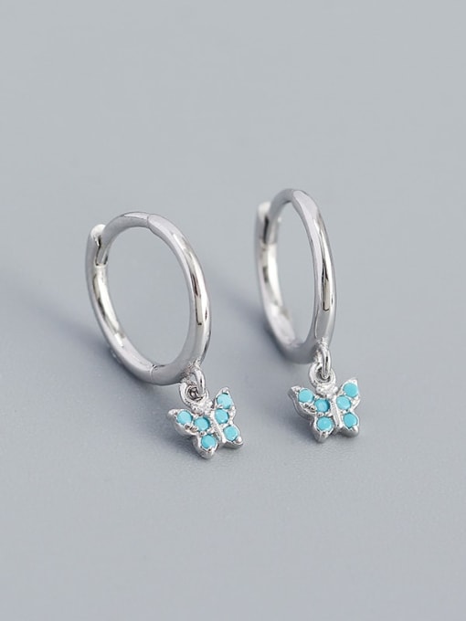 Platinum (Turquoise) 925 Sterling Silver Cubic Zirconia Butterfly Minimalist Huggie Earring