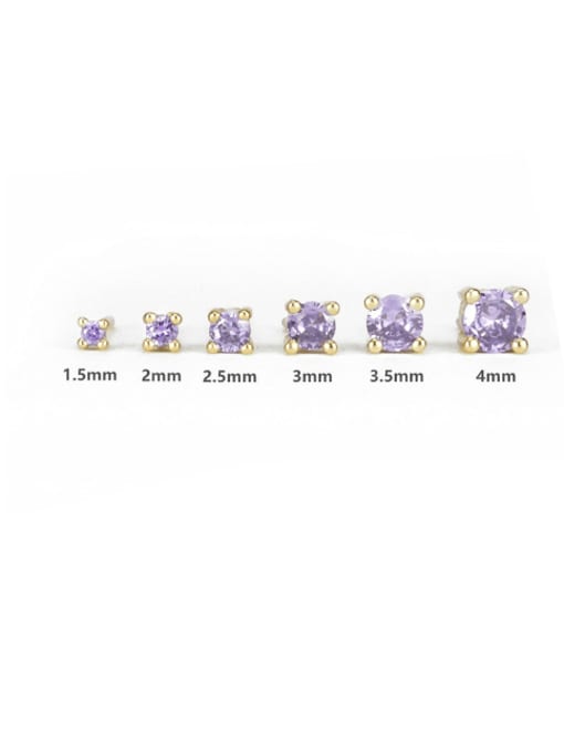 6 sets of golden purple diamonds 925 Sterling Silver Cubic Zirconia Geometric Cute Stud Earring
