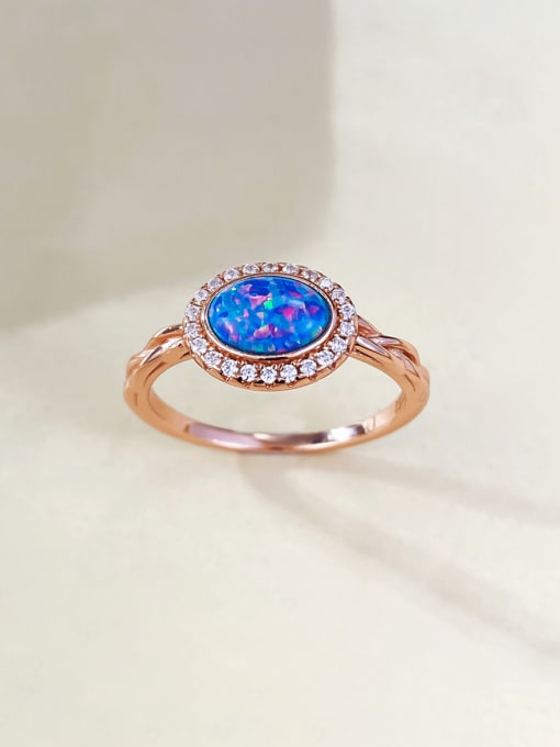 R926 Blue Purple Aobao 925 Sterling Silver Opal Geometric Luxury Band Ring