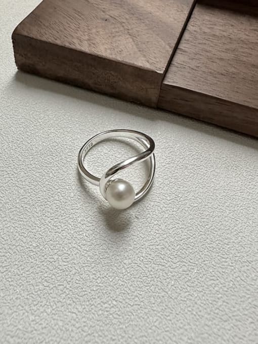 Pearl ring 925 Sterling Silver Imitation Pearl Geometric Minimalist Stackable Ring