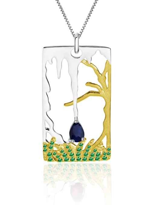 Handle lanbao Pendant + chain 925 Sterling Silver Natural Color Treasure  Geometric Artisan Necklace