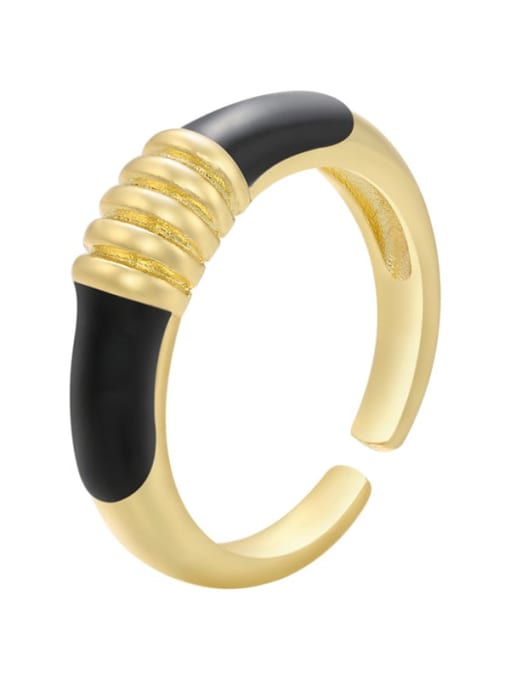 black Brass Enamel Geometric Trend Band Ring
