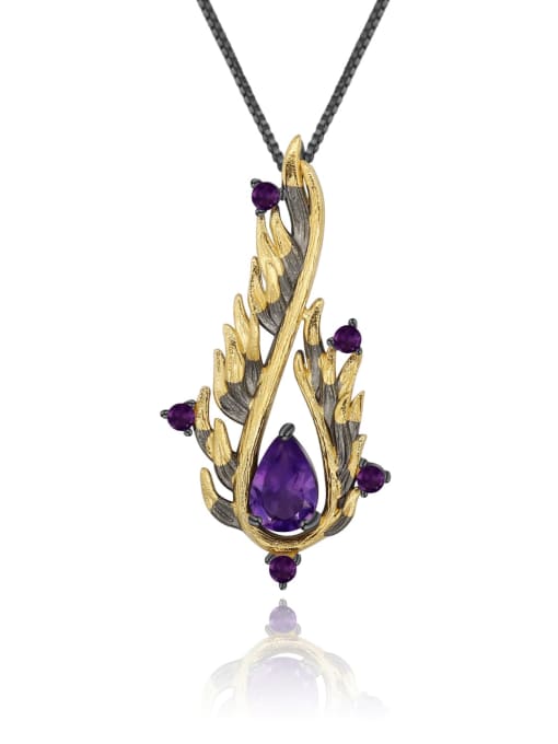 Natural Amethyst Pendant (gold) 925 Sterling Silver Amethyst Geometric Vintage Necklace