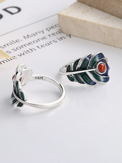 TAIS 925 Sterling Silver Enamel Feather Ethnic Band Ring 3