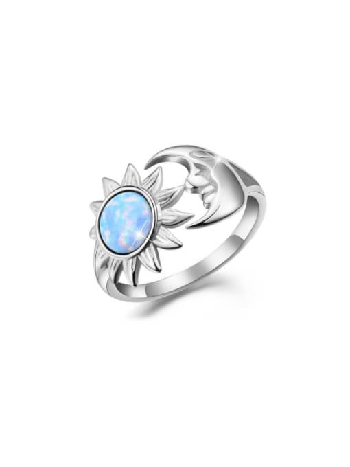 Silver ESD0058B 925 Sterling Silver Synthetic Opal Moon Artisan Stackable Ring