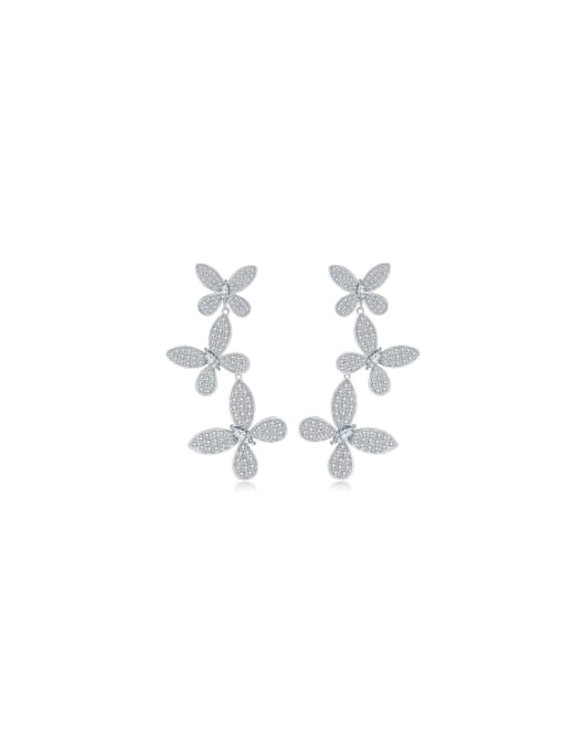 A&T Jewelry 925 Sterling Silver High Carbon Diamond Flower Dainty Drop Earring