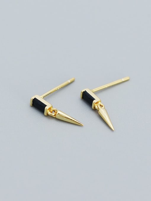Golden (black stone) 925 Sterling Silver Cubic Zirconia Geometric Minimalist Stud Earring