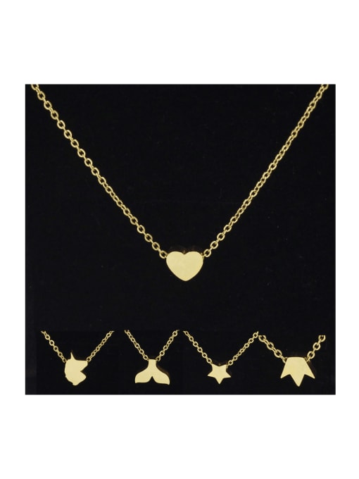 MEN PO Stainless steel golden peach heart five-pointed star crown fishtail unicorn clavicle necklace 1