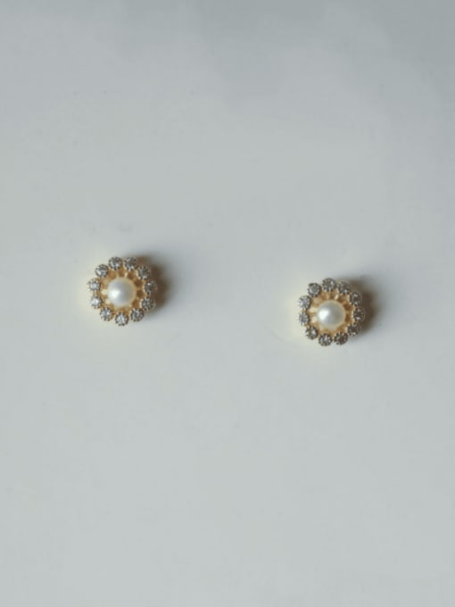 ZEMI 925 Sterling Silver Imitation Pearl Flower Cute Stud Earring 1