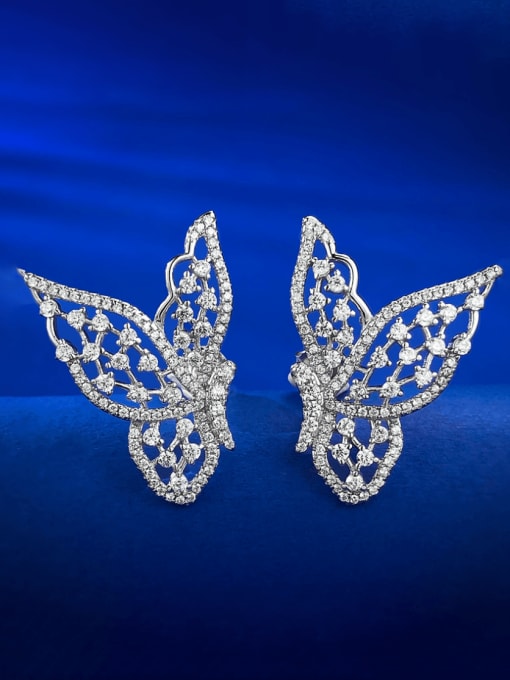 M&J 925 Sterling Silver Cubic Zirconia Hollow Butterfly Luxury Cluster Earring 1