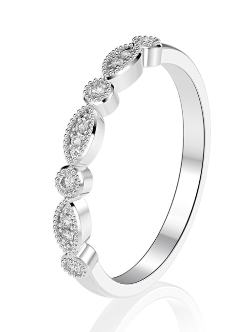 Secondary Ring Platinum R0929B 925 Sterling Silver High Carbon Diamond Oval Dainty Band Ring