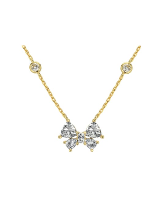 Golden +White  DY190731 S G WH 925 Sterling Silver Cubic Zirconia Bowknot Dainty Necklace