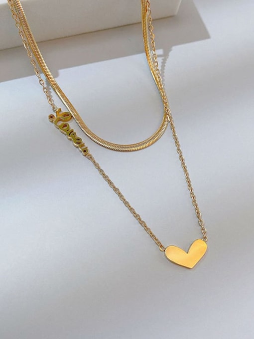 Love Double Layer Gold Necklace Titanium Steel Heart Minimalist Multi Strand Necklace