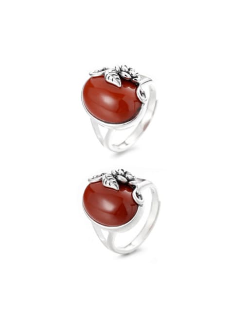 TAIS 925 Sterling Silver Carnelian Flower Vintage Band Ring 0
