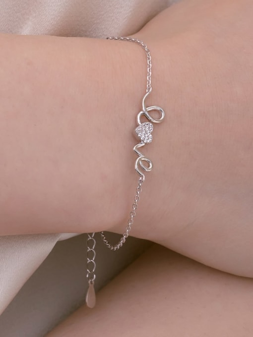 STL-Silver Jewelry 925 Sterling Silver Cubic Zirconia Heart Dainty Link Bracelet 1
