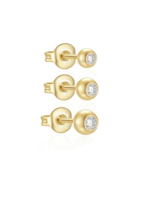 3 pieces per set in gold 925 Sterling Silver Cubic Zirconia Round Minimalist Stud Earring