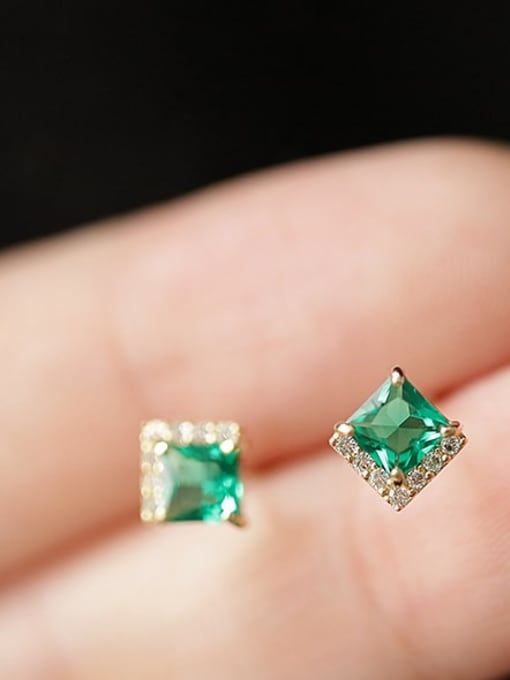 A pair of golden green diamonds 925 Sterling Silver Cubic Zirconia Square Trend Stud Earring