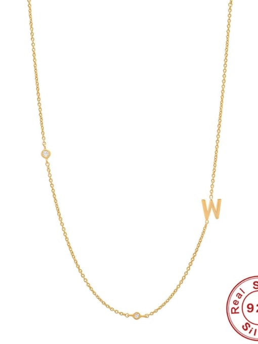 Gold W 925 Sterling Silver Letter Minimalist Necklace