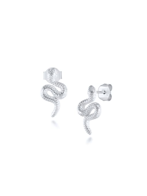 Platinum 925 Sterling Silver Snake Dainty Stud Earring