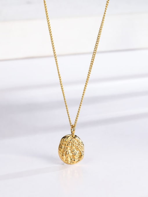 Oval texture gold necklace Titanium Steel Geometric Minimalist Necklace