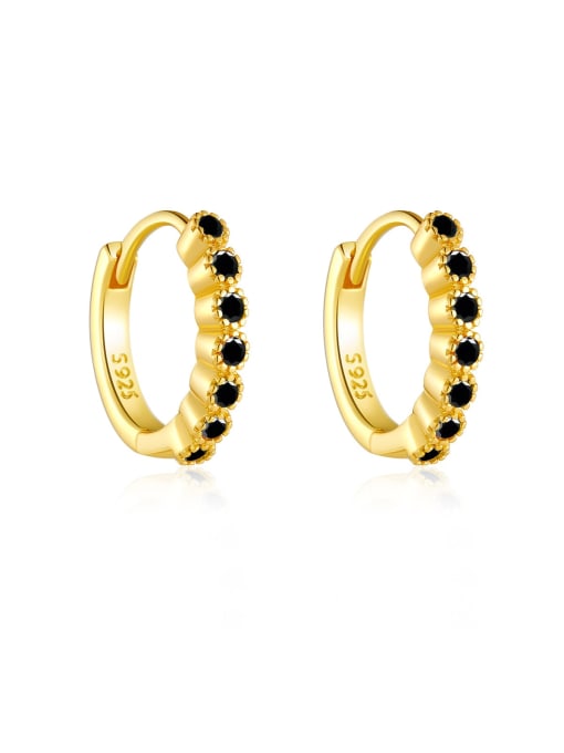 18k Golden Black Stone Ear Ring 925 Sterling Silver Cubic Zirconia Geometric Dainty Stud Earring