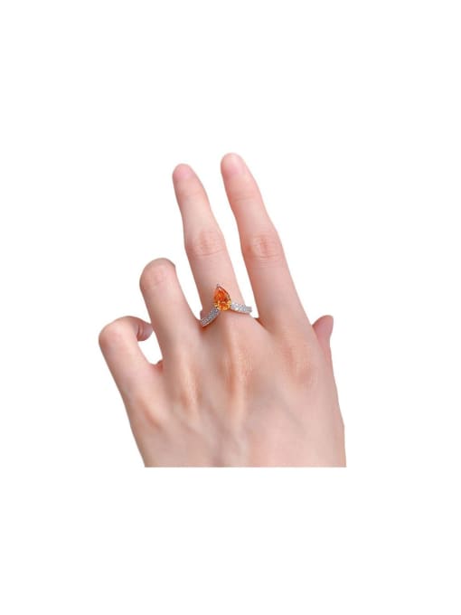 M&J 925 Sterling Silver Cubic Zirconia Orange Water Drop Dainty Band Ring 1