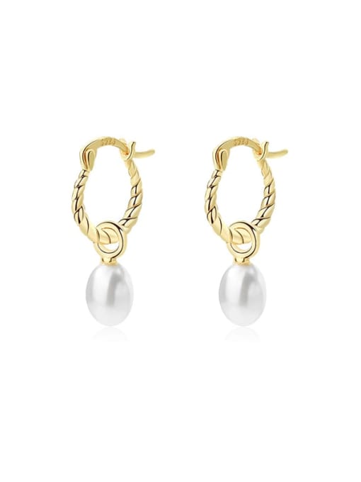 E2901 Gold 925 Sterling Silver Imitation Pearl Geometric Luxury Huggie Earring