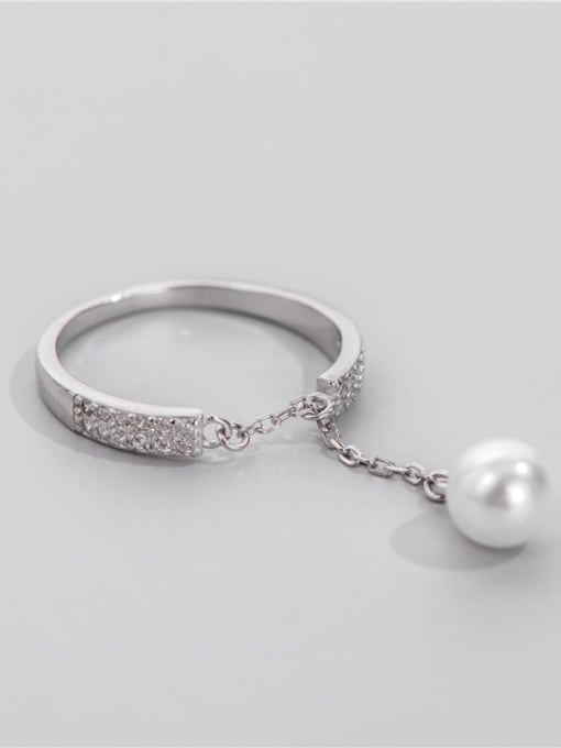 Tassel Pearl Ring 925 Sterling Silver Imitation Pearl Tassel Vintage Band Ring