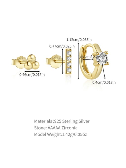 3 pieces per set, golden 5 925 Sterling Silver Cubic Zirconia Geometric Minimalist Huggie Earring