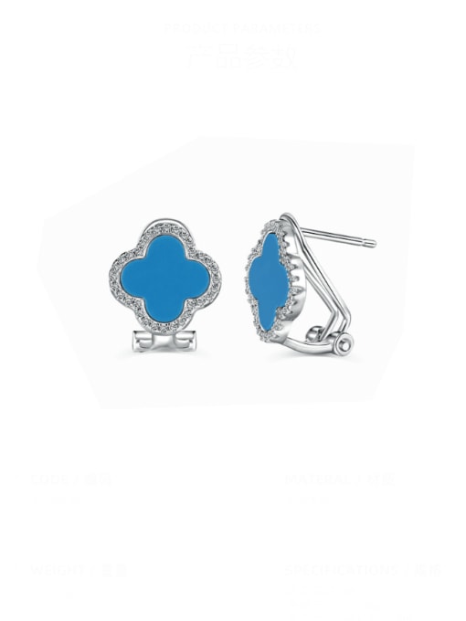 Platinum Blue DY11049 S 925 Sterling Silver Cubic Zirconia Clover Minimalist Stud Earring
