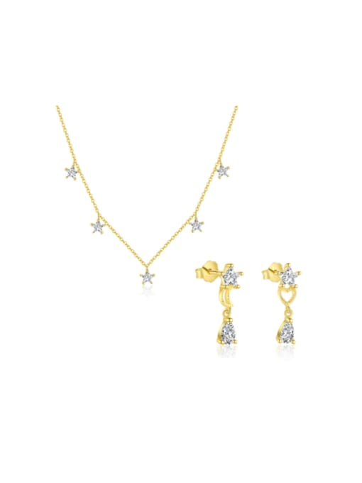 YUANFAN 925 Sterling Silver Cubic Zirconia Minimalist Water Drop  Earring and Necklace Set