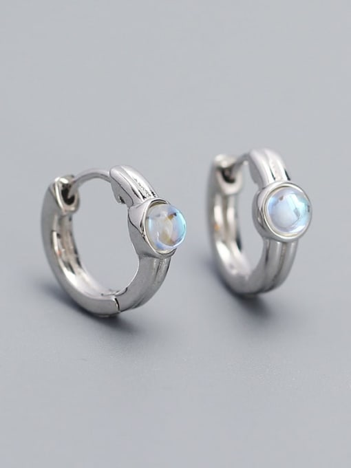 Platinum (Moonlight Stone) 925 Sterling Silver Geometric Vintage Huggie Earring