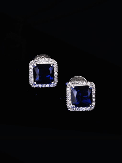 A&T Jewelry 925 Sterling Silver Cubic Zirconia Square Luxury Cluster Earring 2