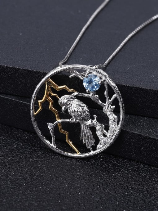 ZXI-SILVER JEWELRY 925 Sterling Silver Natural Color Treasure Topaz Bird Artisan Necklace 2