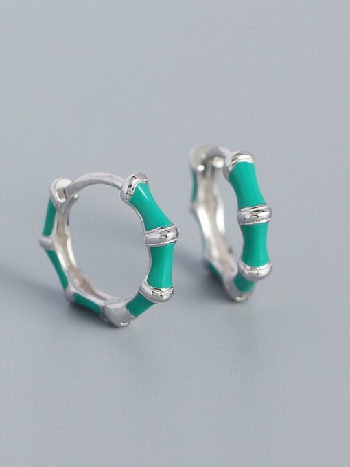 Platinum (green) 925 Sterling Silver Enamel Geometric Minimalist Hoop Earring