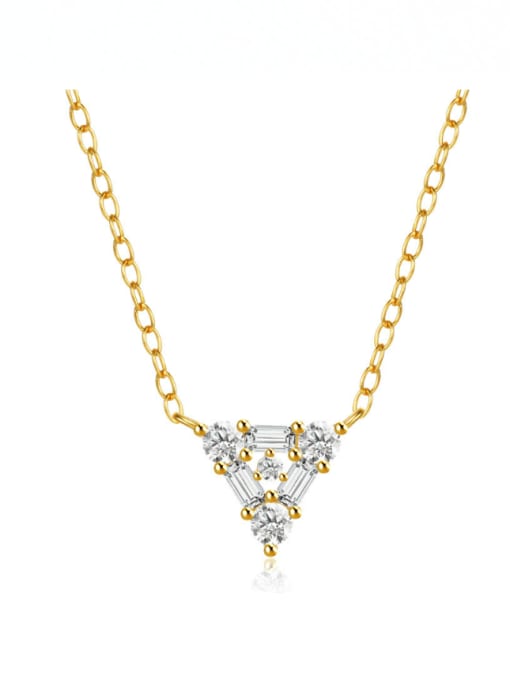 golden 925 Sterling Silver Cubic Zirconia Triangle Dainty Necklace