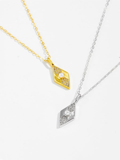 MZ- Silver 925 Sterling Silver Cubic Zirconia Geometric Minimalist Necklace 3