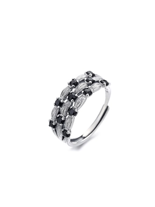TAIS 925 Sterling Silver Cubic Zirconia Geometric Vintage Band Ring