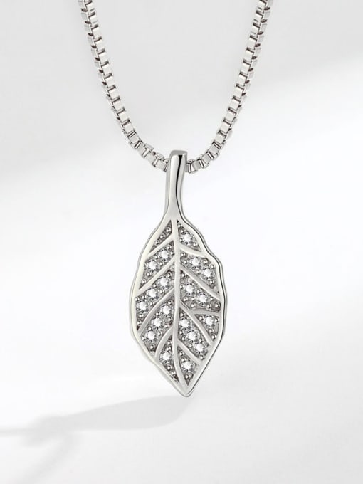Platinum 925 Sterling Silver Cubic Zirconia Leaf Dainty Necklace