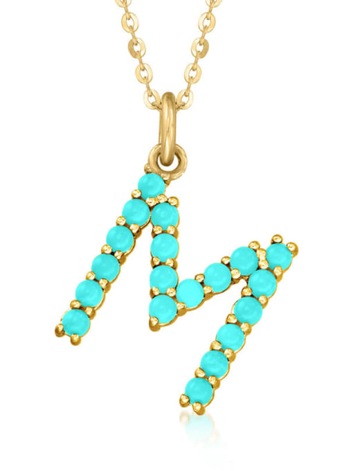 Gold M 925 Sterling Silver Turquoise Letter Dainty Necklace