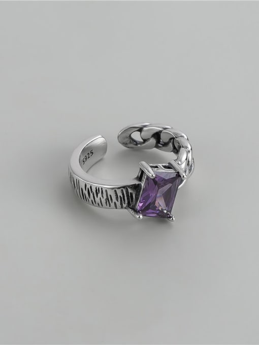 purple 925 Sterling Silver Cubic Zirconia Geometric Vintage Band Ring