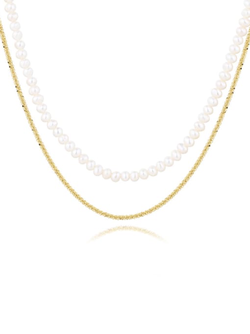 YUANFAN 925 Sterling Silver Imitation Pearl Geometric Minimalist Multi Strand Necklace